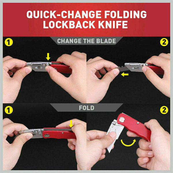 2PCS Folding Utility Knife Aluminium Handle + 10 Spare Stanley Blades Craft New