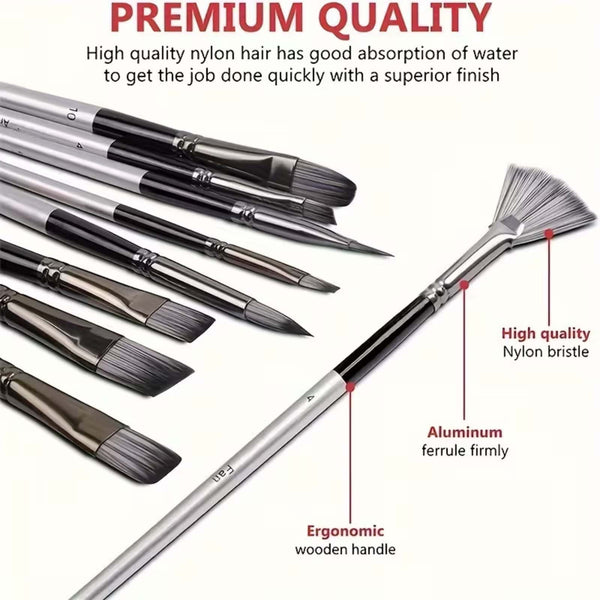 48PCS Artist Paint Brush Set Nylon Brushes for Acrylic Watercolour Oil Painting