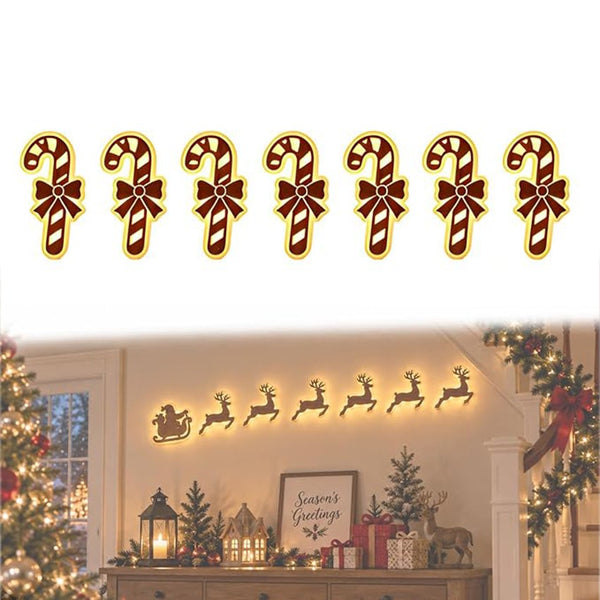 Set of 7 light up wooden candy cane wall decorations