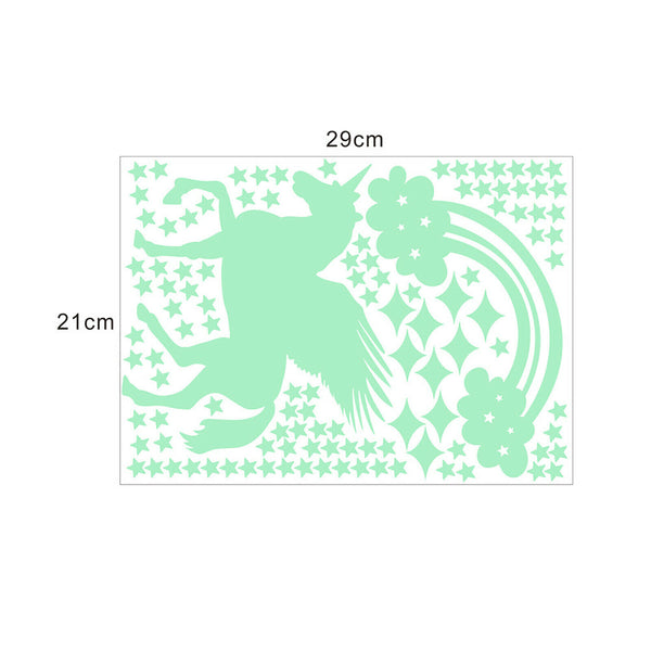 Glow In The Dark Rainbow Moon Stars Unicorn Wall Sticker Kids Room Fun Decor