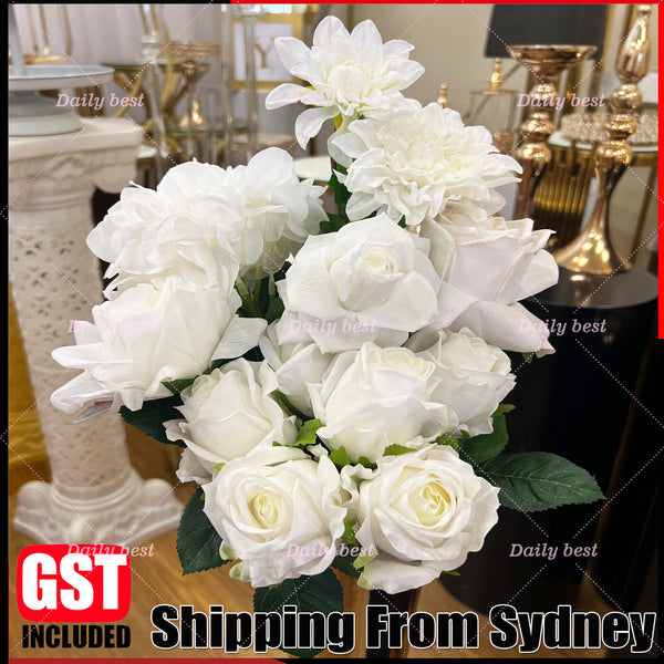 White Latex Real Touch Flowers Rose Artificial Flowers Bouquet Wedding Party AUS