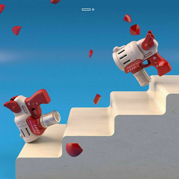 Red bubble gun toy on white steps