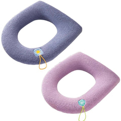 2PCS Soft Toilet Seat Cover Washable Bathroom Warmer Cushion Pad
