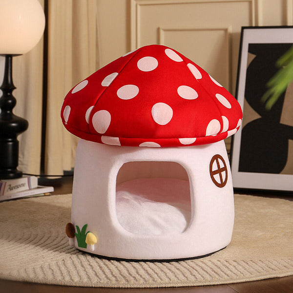 Winter Mushroom Cat House Cozy Sleeping Pet Bed for Cats Indoor Warm Pet House