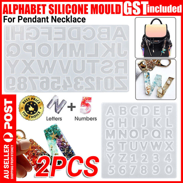 2pcs Alphabet Number Silicone Pendant Mold Necklace Jewelry Epoxy Resin Mould AU