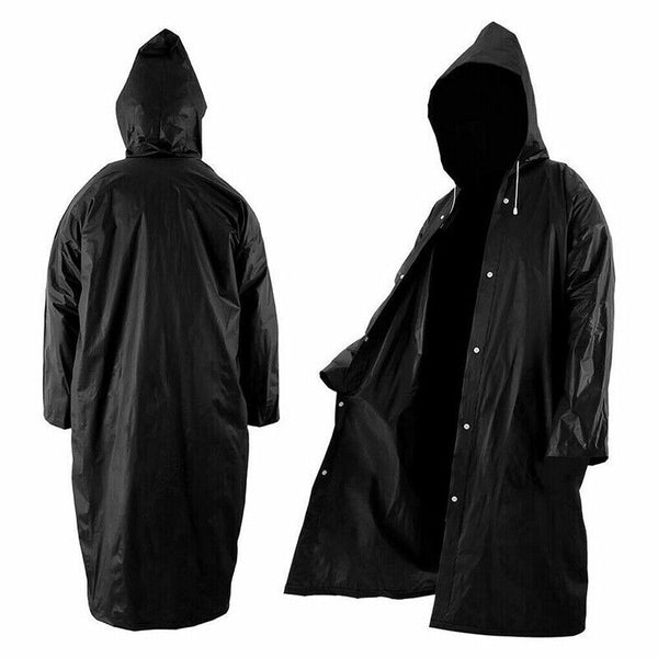 Waterproof EVA Raincoat Long Hooded Rain Jacket Unisex Outdoor Rainwear Black