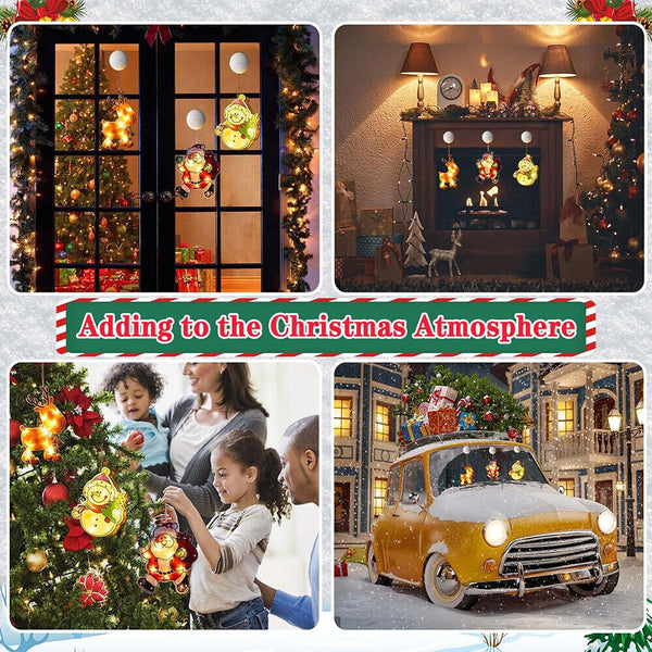 Xmas Suction Cup Window Hanging Lights Battery Operated Light Up Christmas Decor