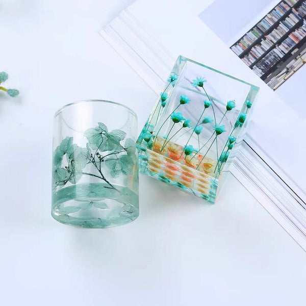 2PCS Silicone Resin Mould Set Round & Square Pen Holder Brush Pot Flower Pot Mold