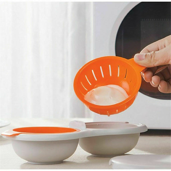 Microwave Egg Poacher Cooker – Double Egg Steamer with Lid for Quick Breakfast Cooking