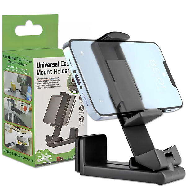 Universal Adjustable Phone Stand Holder | 360° Rotating Travel Desk & Clip Mount