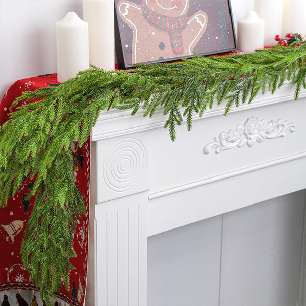 180cm Christmas garland styled on a mantel with decorations