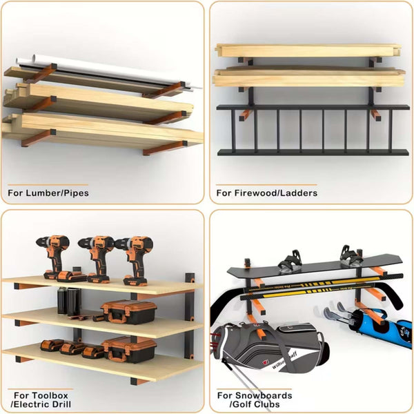 2pcs Wall Mounted Lumber Storage Rack | Heavy Duty Metal Wood & Firewood Storage Brackets