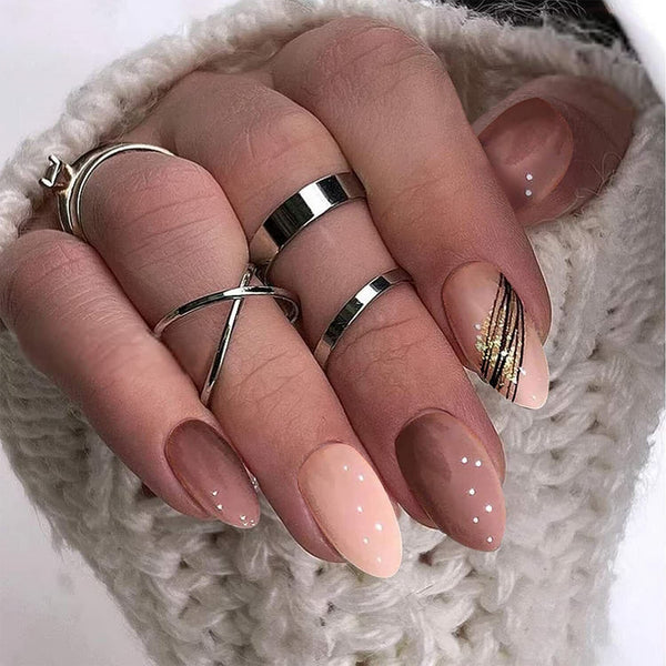 24pcs Fake Nails Reusable Stick On Nails Press on Full Cover False Nail Tips