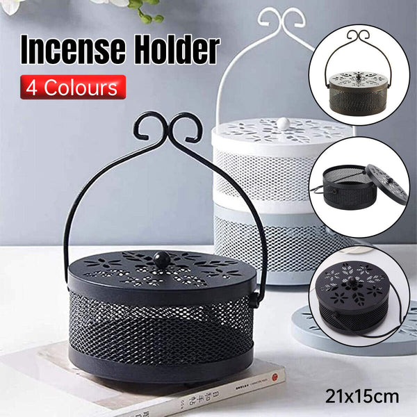 Fireproof Wrought Iron Mosquito Coil Holder with Cover for Indoor Outdoor Use