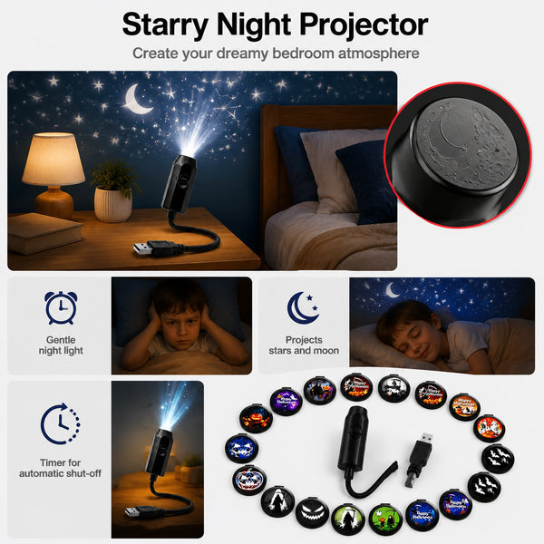 Plug and Play HD Star Projector Halloween Christmas Projector USB 360° Rotating