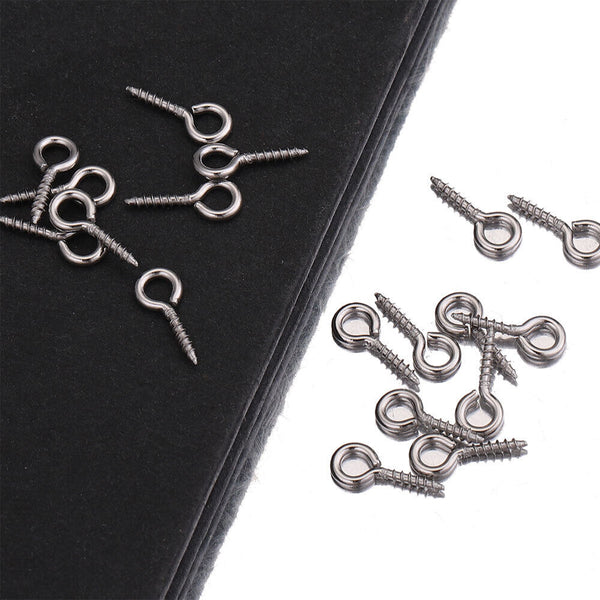 300PCS Small Tiny Mini Eye Pins Eyepins Hooks Eyelets Screw Threaded Peg 8x4mm