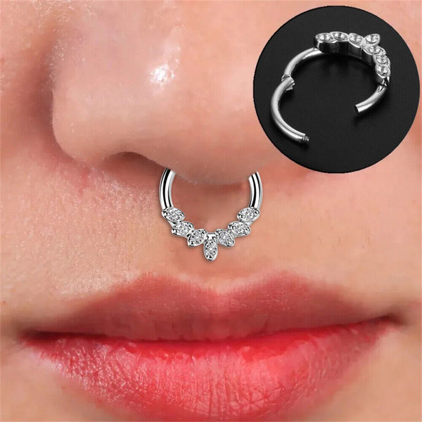 Surgical Steel 16g CZ Hinged Ring Clicker Nose Ear Tragus Septum Piercing 1/2pc