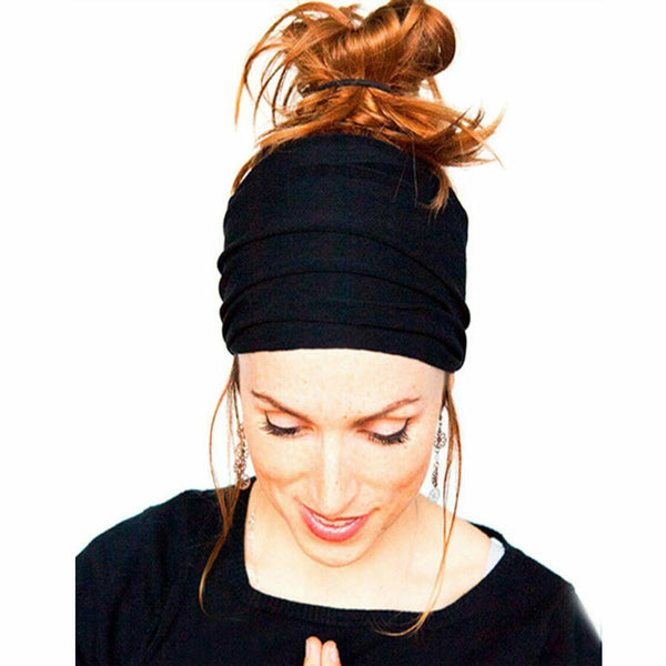 1/2PCS Yoga Hair Band Head Scarf Wrap Elastic Band Bandana Cap Black Headwrap