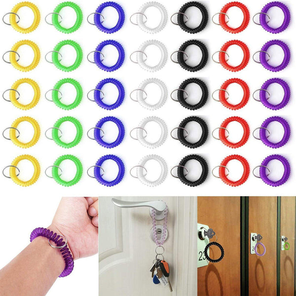 UP 100X Wristlet Keychain Stretchable Plastic Wrist Keychain Bracelet Wrist Coil