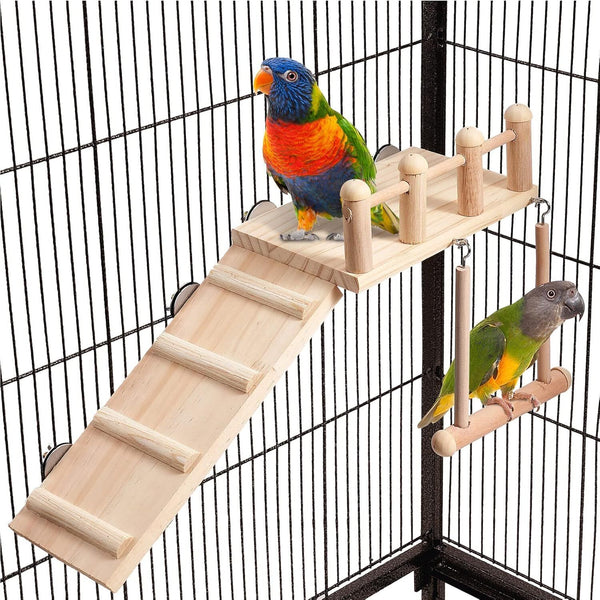 Bird Swing Toy Wooden Parrot Perch Stand Playstand Beads Cage Playground