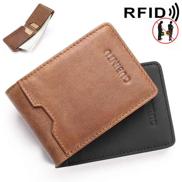 Bifold Credit Card Holder Genuine Leather Wallet Slim Mens RFID Blocking Purse