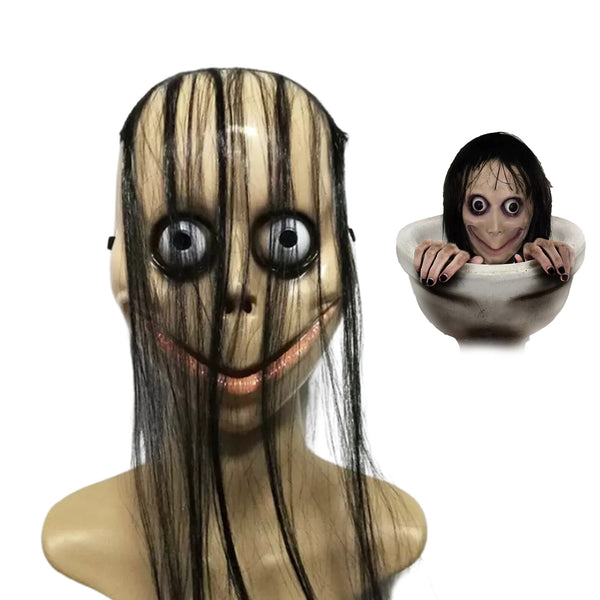 MOMO-Scary Face Mask Halloween Cosplay Long Hair Full Face Cover Mask
