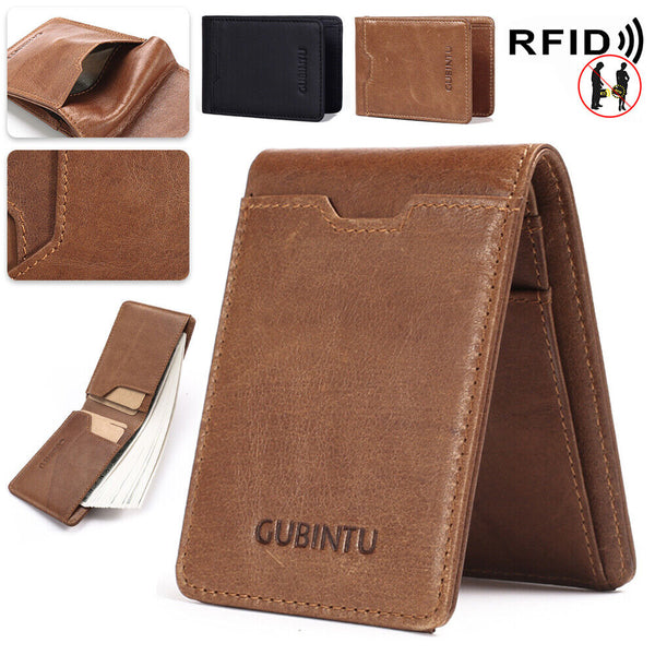 Bifold Credit Card Holder Genuine Leather Wallet Slim Mens RFID Blocking Purse