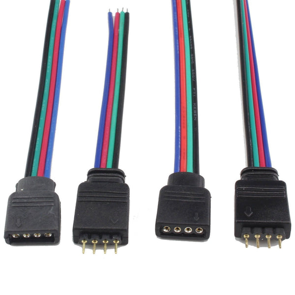 20Pcs 4Pin Connector Cable Cord Leads 10mm 3528 5050 RGB LED Strip Lights Male/F