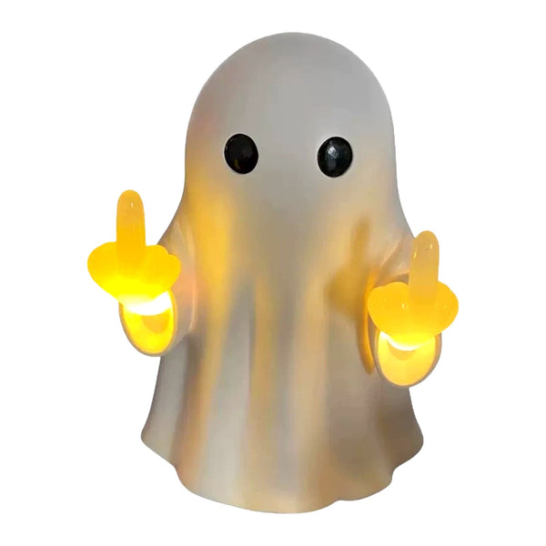 Halloween Ghost Middle Finger Glowing Night Light – Resin Spooky Desk Lamp