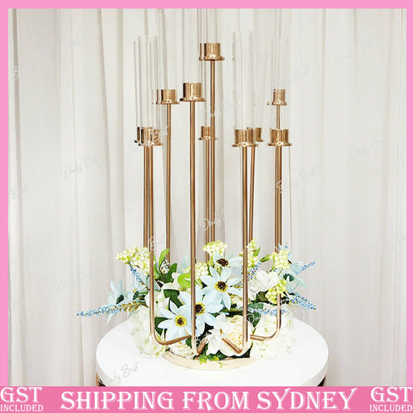 10 Heads Acrylic Candelabra Candlestick Stand Metal Wedding Party Props Decor AU