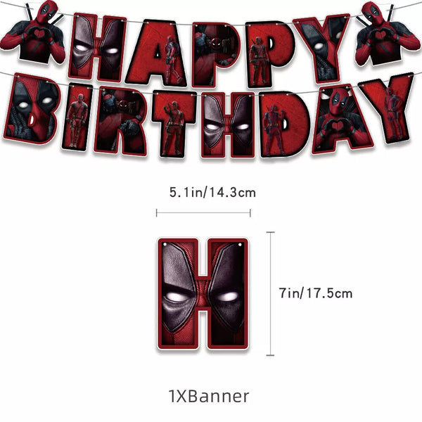 Deadpool Tableware Party Supplies Birthday Banner Topper Balloon Plate