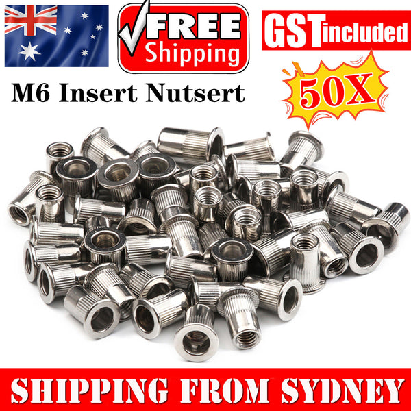 50x M6 Thread Carbon  Steel  Flat Head Rivet Nut Rivnut-Insert Nutsert AU