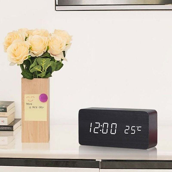 Wooden Alarm Clock Modern Digital Desk Clock Decorative Gift Wood Craft Home