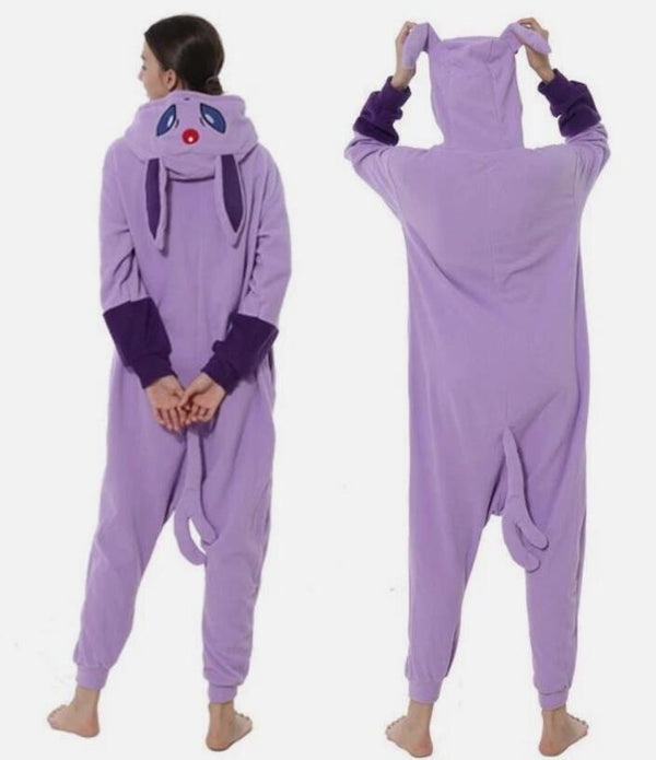 Lilac Fox kigurumi onesie, front and back view