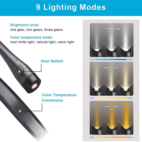 Crafting Book Light USB for Reading LED Neck Light Camping Rechargeable in Bed