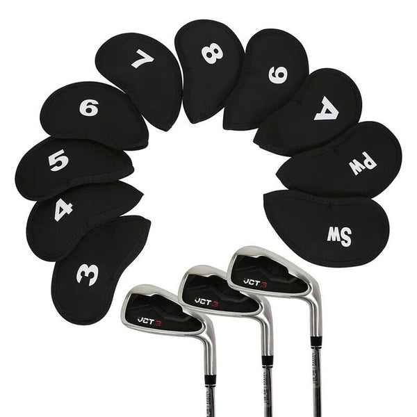 10 PCS Golf Head Cover Club Iron Putter Head Protector Neoprene Covers Set Black