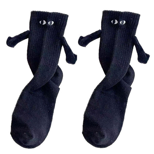 2 pairs Funny Magnetic Suction 3D Doll Couple Sock Holding Hand SockS for Couple