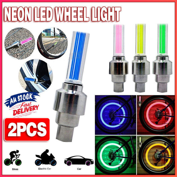 2 PCS FLASHING NEON LED LIGHT WHEEL VALVE CAP TYRE CAR MOTORCYCLE BICYCLE BIKE