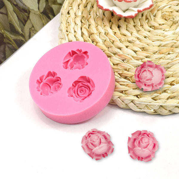 3 Holes Rose Flower Silicone Mould Clay Fondant Sugarcraft Mold Cake Decorating