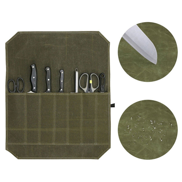 7 Slot Japanese Chef Knife Roll Bag Waxed Canvas Knife Carry Bag Storage Case AU