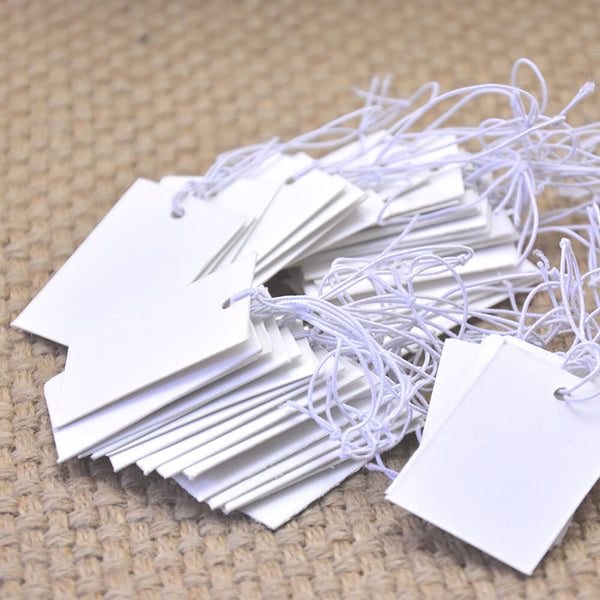 White Paper Jewelry Clothes Label Price Tags With Elastic String 5x3cm