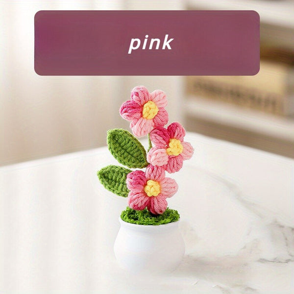 Handcrafted Crochet Faux Flower Potted Plant Knitted Artificial Decor