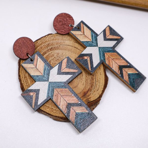 Vintage Cross Pattern Patchwork Earrings Colorful Boho Jewelry for Women Gift