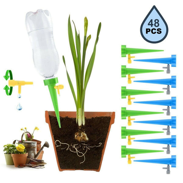 24/48x Drip Irrigation System Drippers Self Watering Spikes Plant Flower Garden