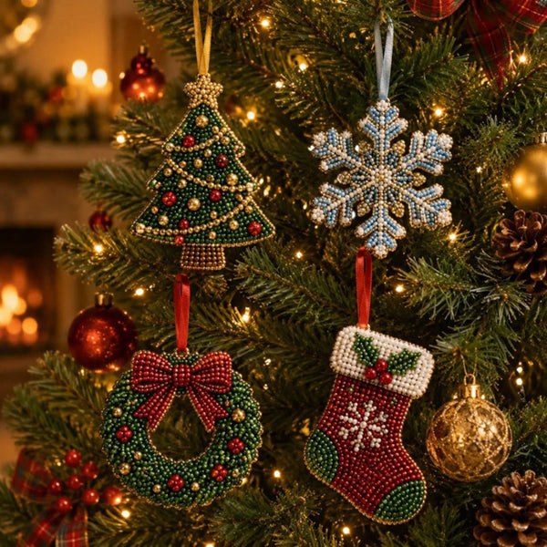 4PCS DIY Beaded Christmas Kit 3D Crystal Bead Holiday Craft Set for Adults