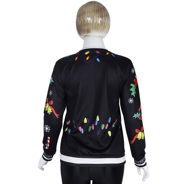 Back of the black reindeer Christmas jumper with fairy light print