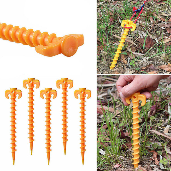 10PCS Screw Tent Pegs Ground Stakes Spiral Nails Plastic Tarp Outdoor Camping AU