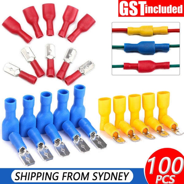 100X Insulated Electrical Wire Spade Splice Connectors Cable Crimp Terminals Kit