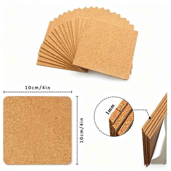 80PCS Self Adhesive Cork Sheets DIY Craft Backing Squares Coaster Tile Pads
