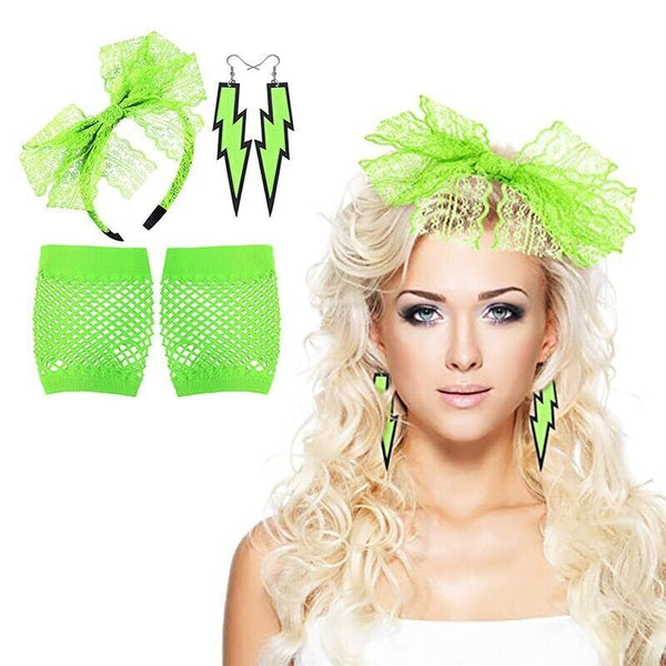 80s Neon Party Accessories Set – Retro Fancy Dress Costume Kit